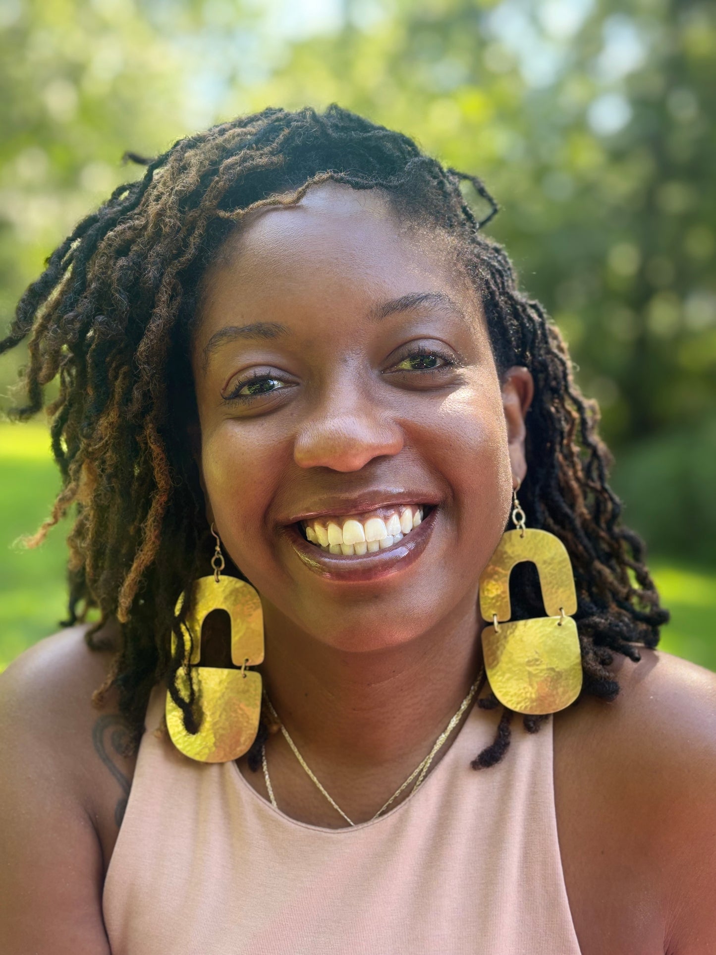Sun Gate Brass Earrings