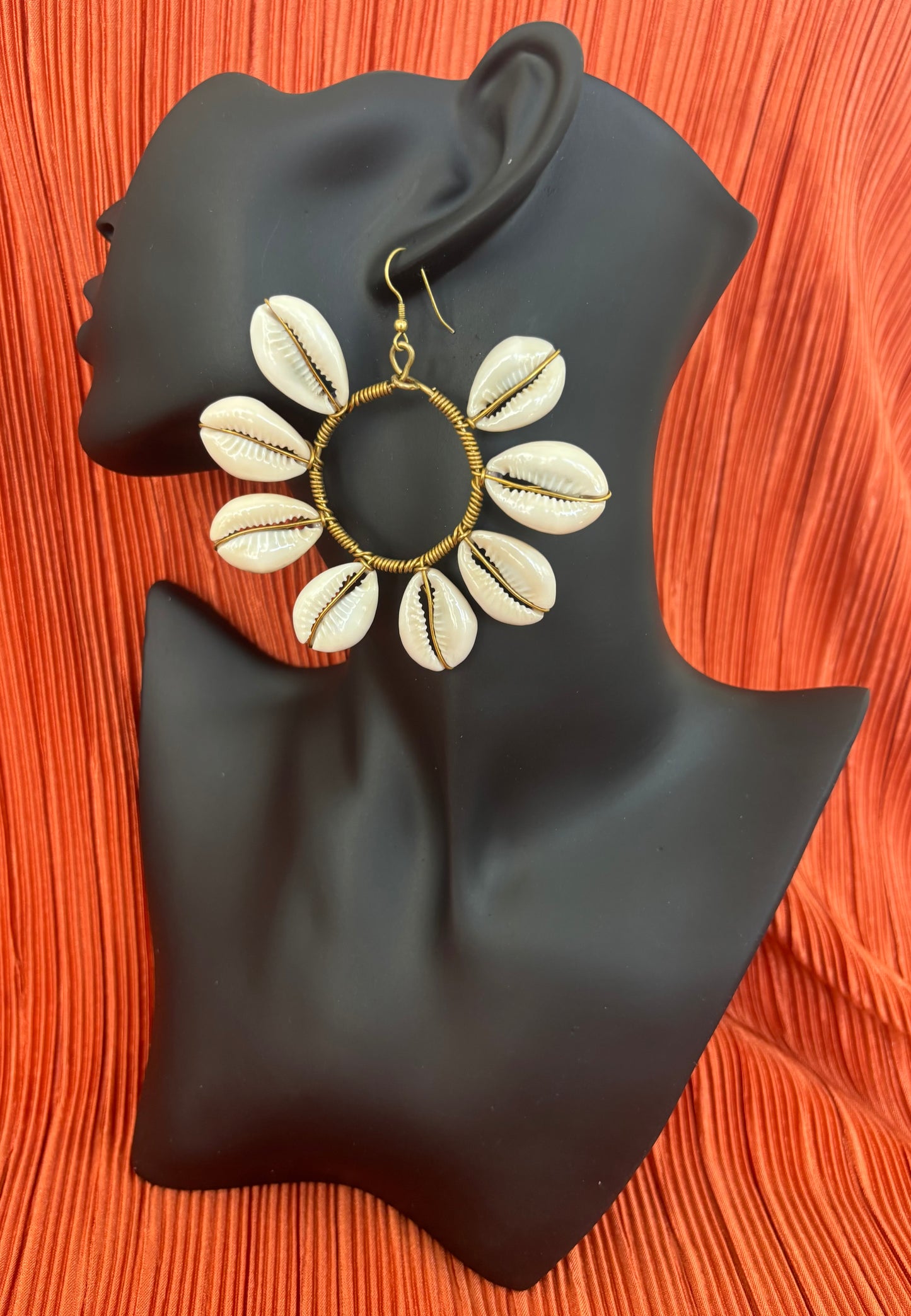 Nia Round Cowrie Shell Statement Earrings