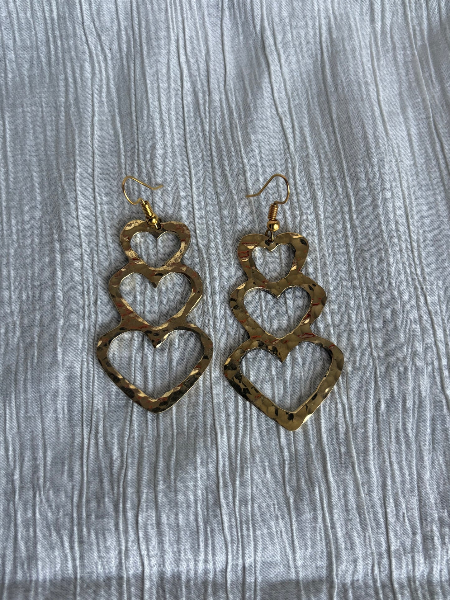 Triple Heart Brass Earrings