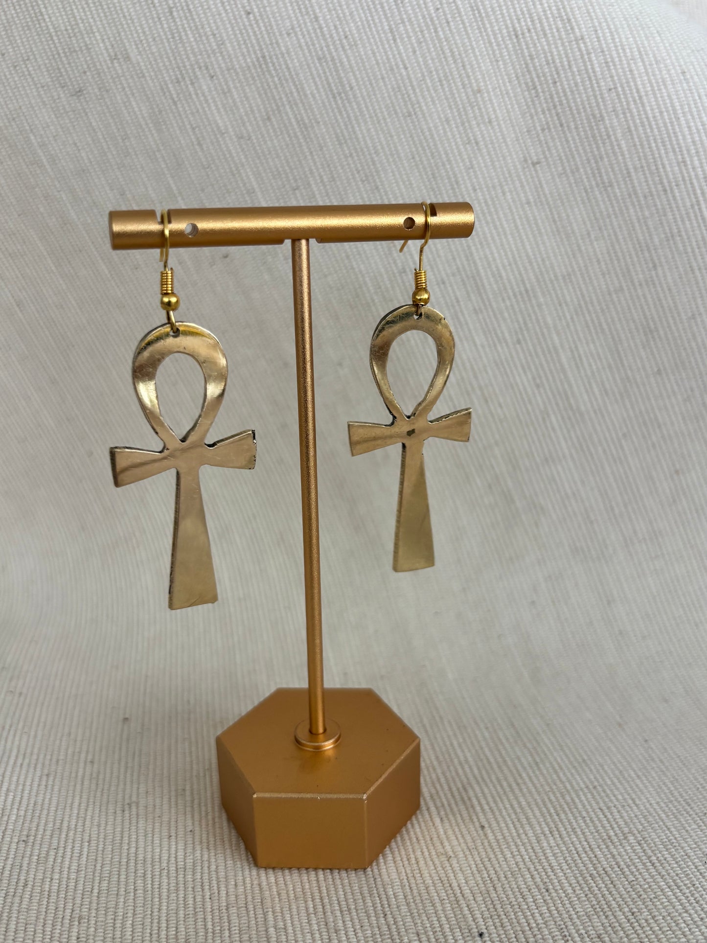 Smooth Ankh Brass Earrings