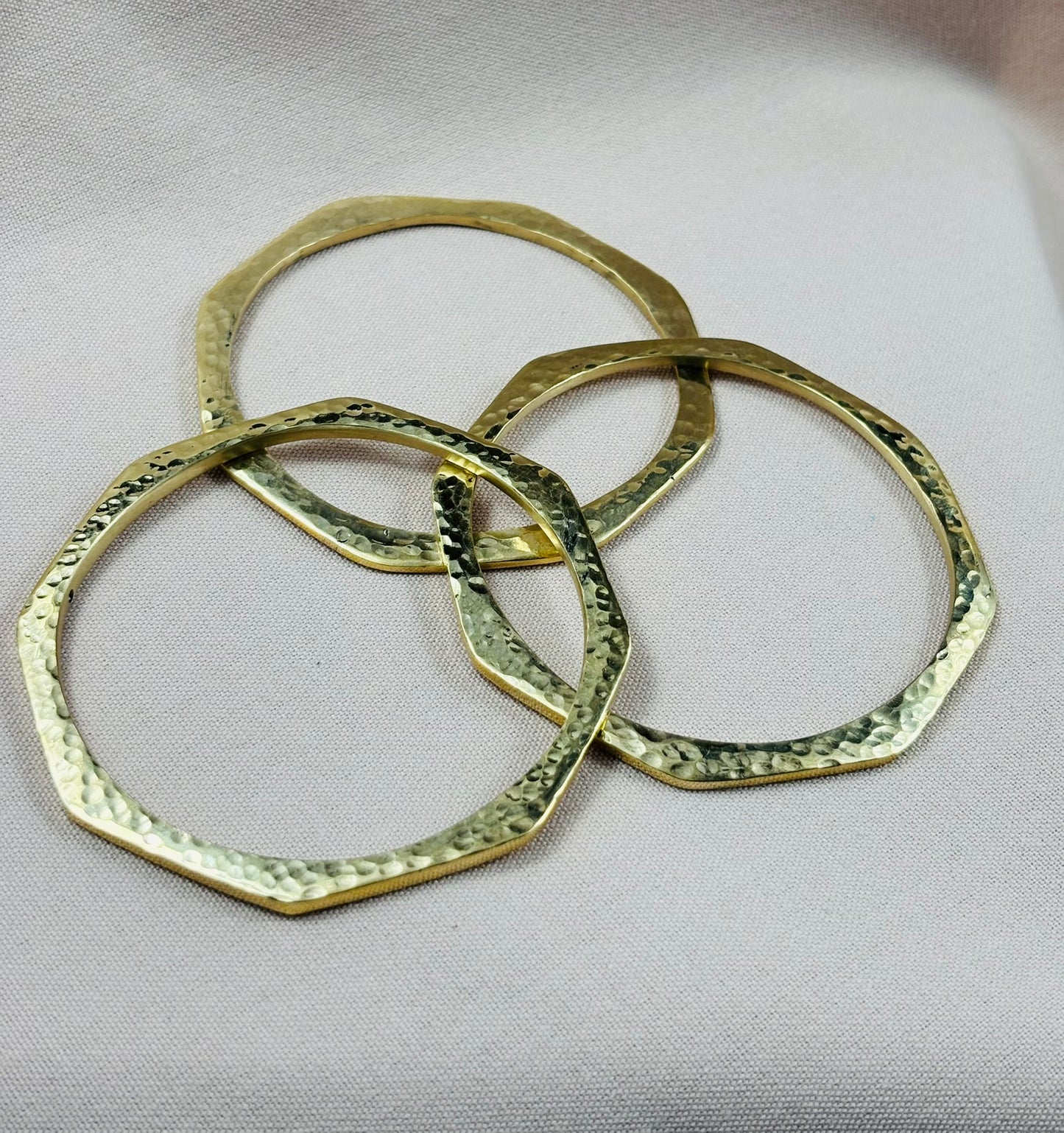 Hexagon-Shaped Hammered Brass Bracelet