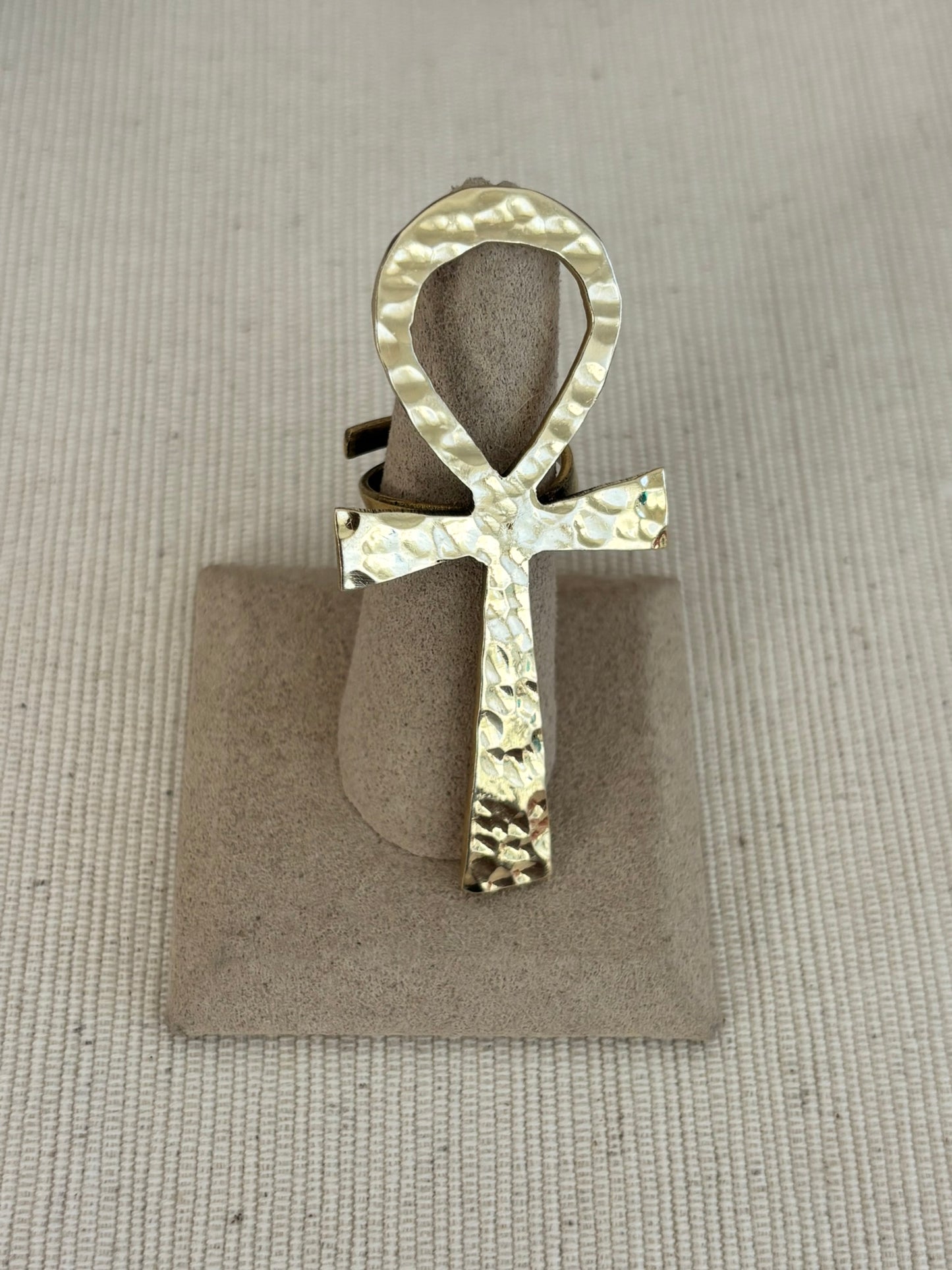 Large Hammered Ankh Ring