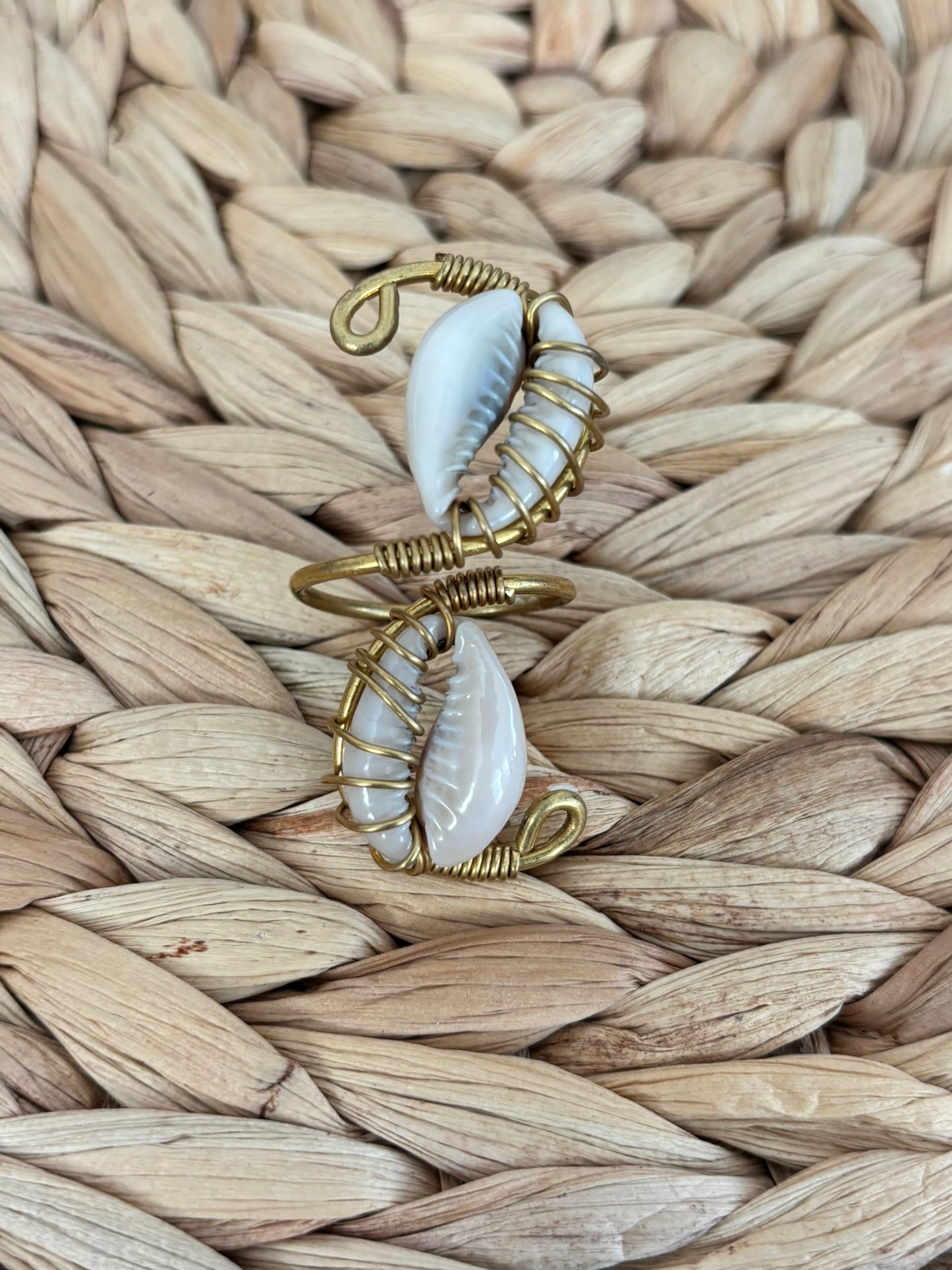 Double Cowrie Wrapped with Brass Ring