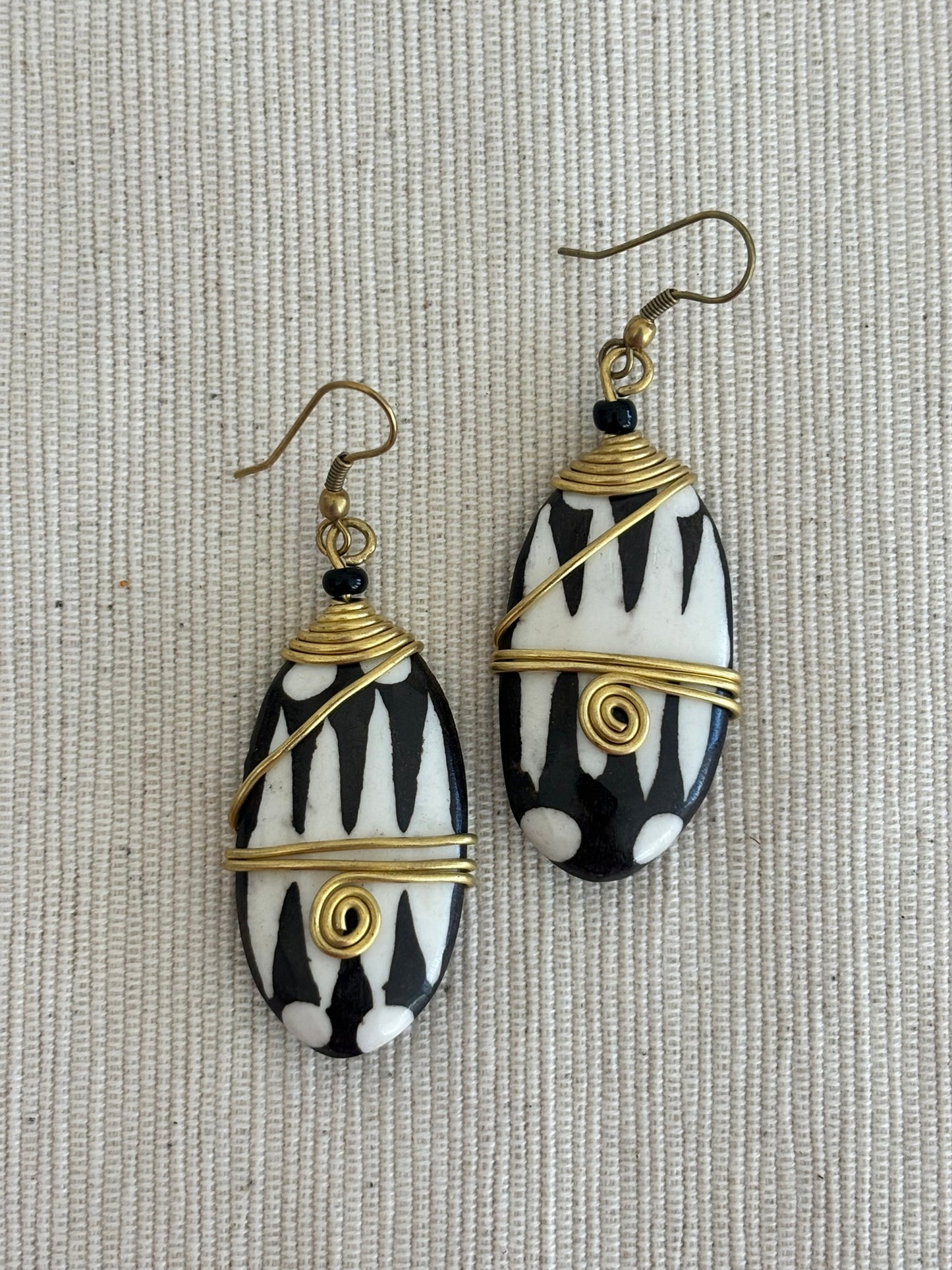 Pindo Brass Wrapped Bone Earrings