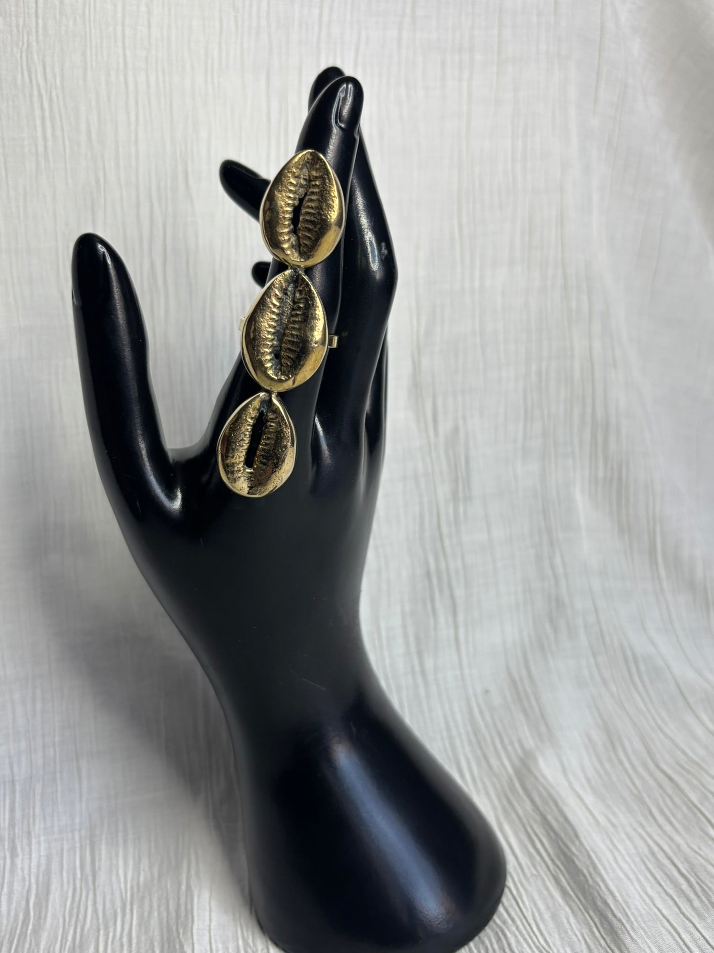 Trinity Cowrie Ring- Bold Brass