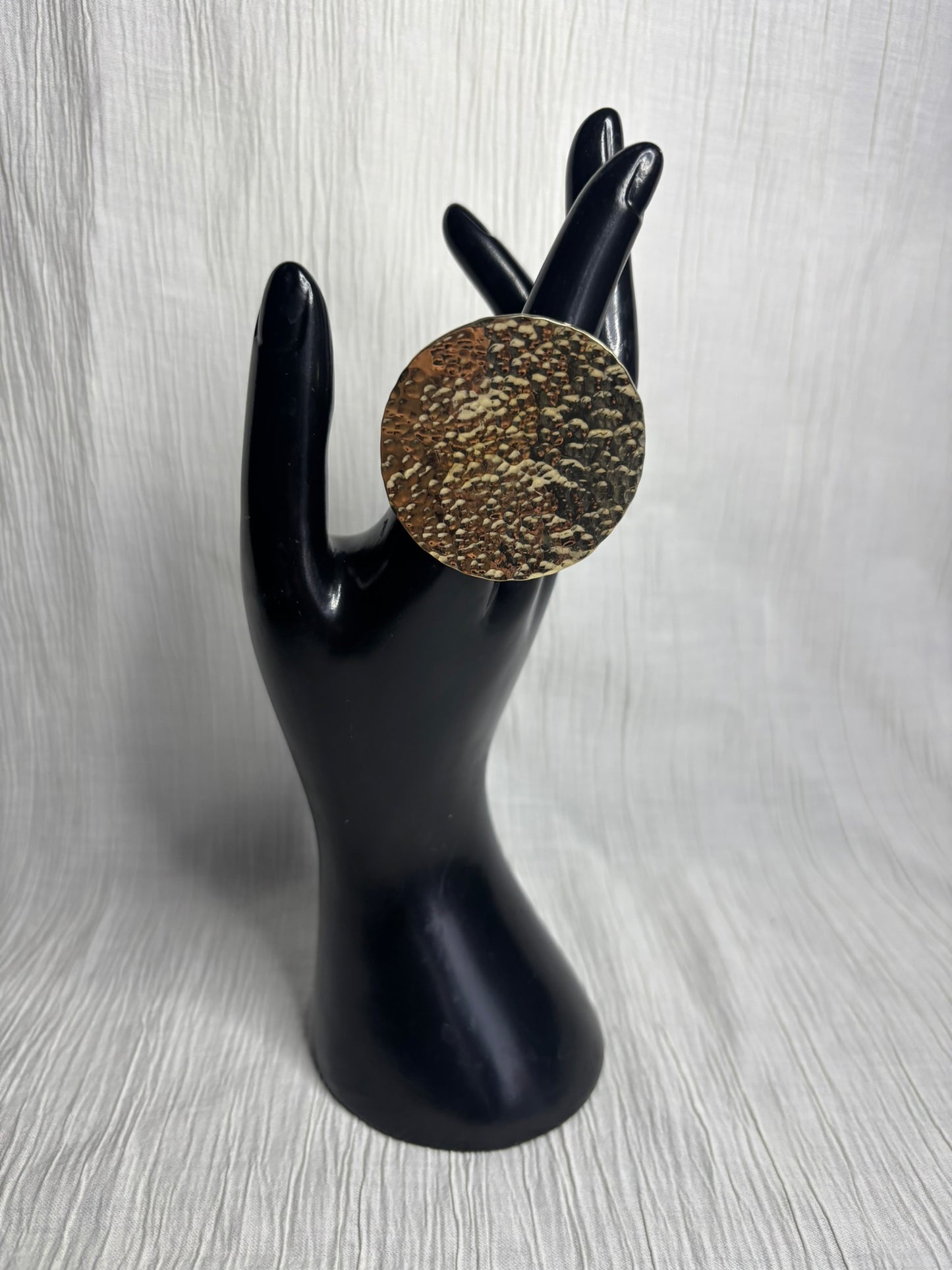 Imara Ring- Hammered Brass Circle Statement Ring