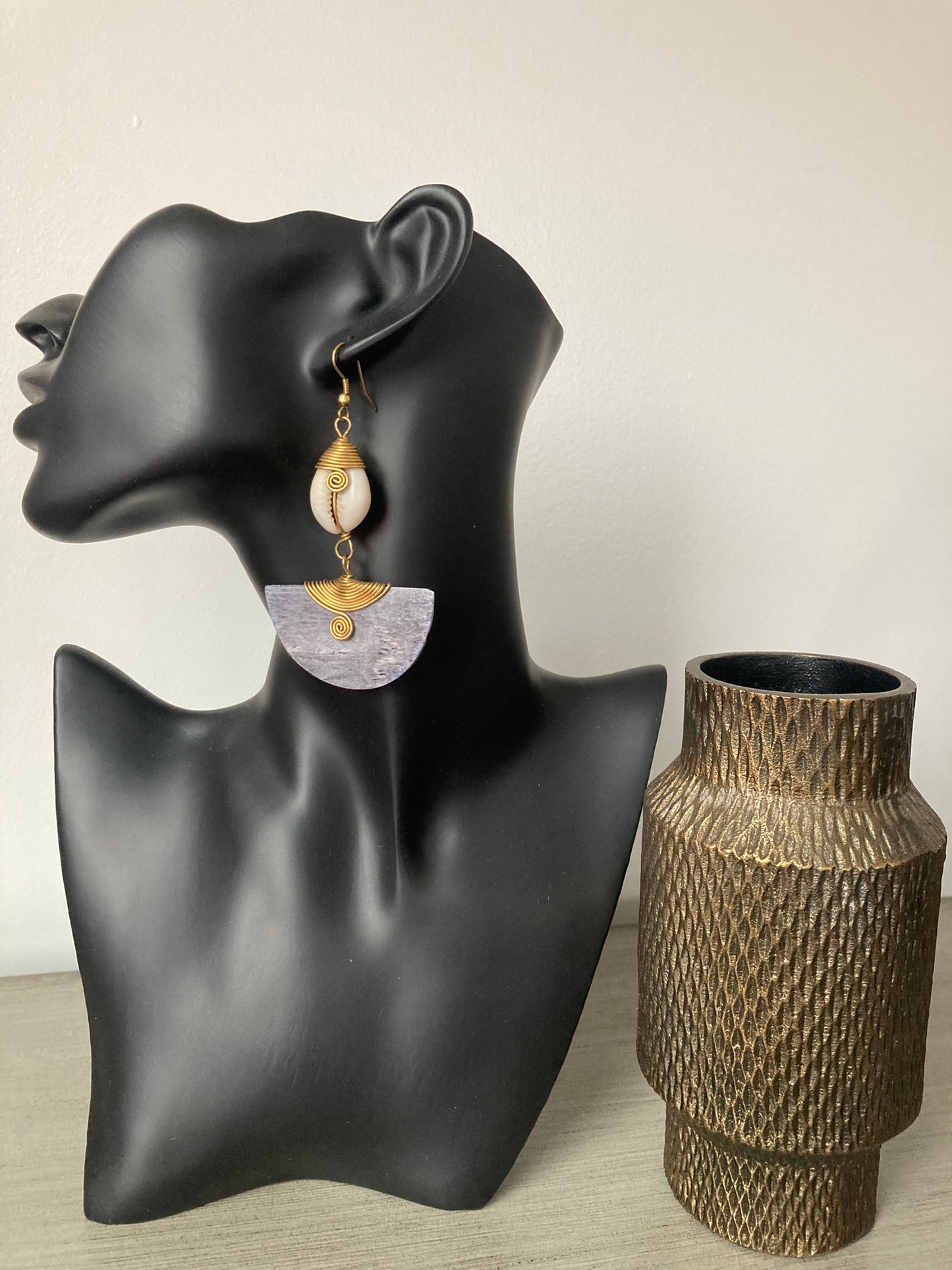 Grey Earrings with Cowrie