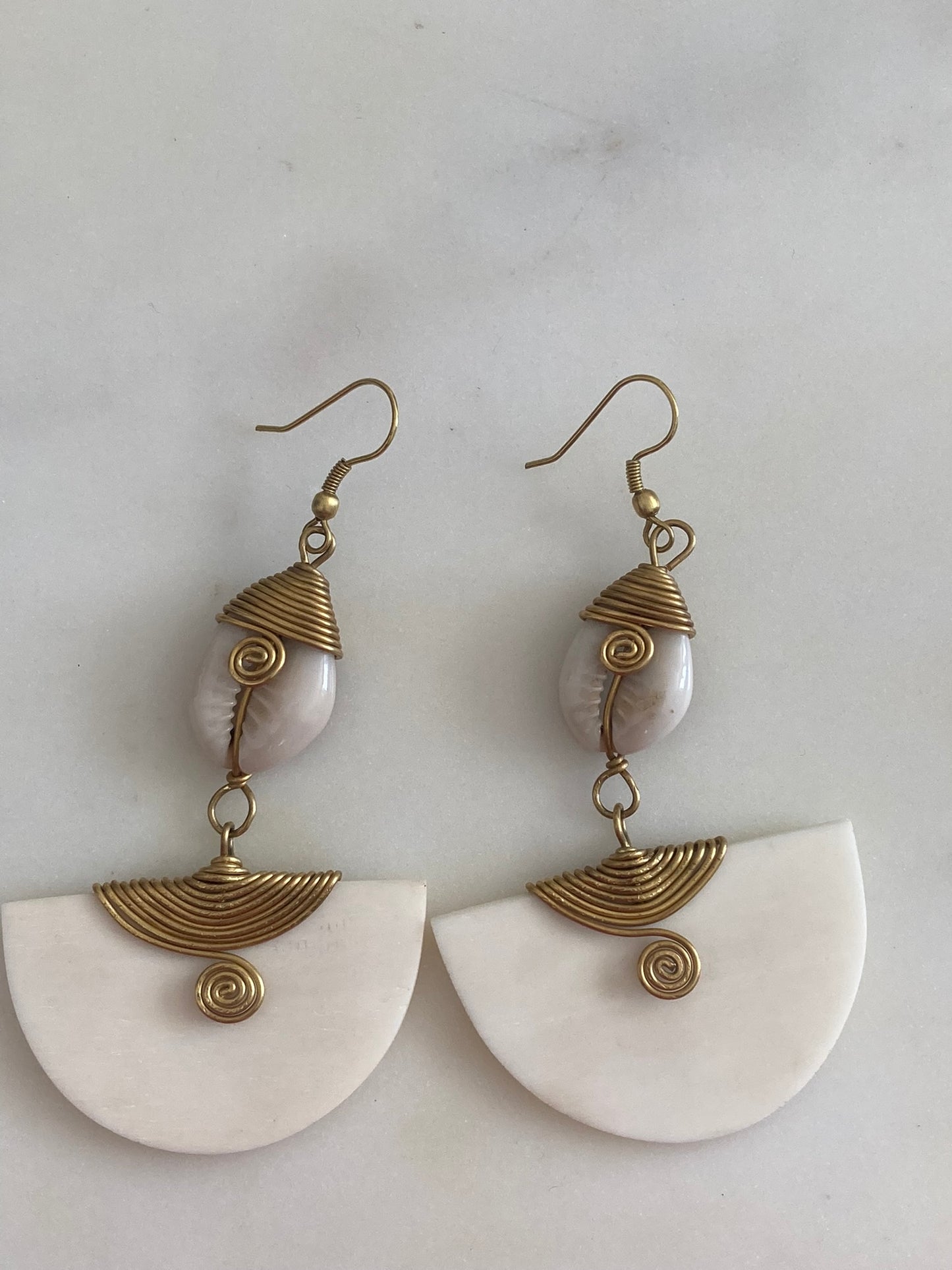 White Earrings with Cowrie