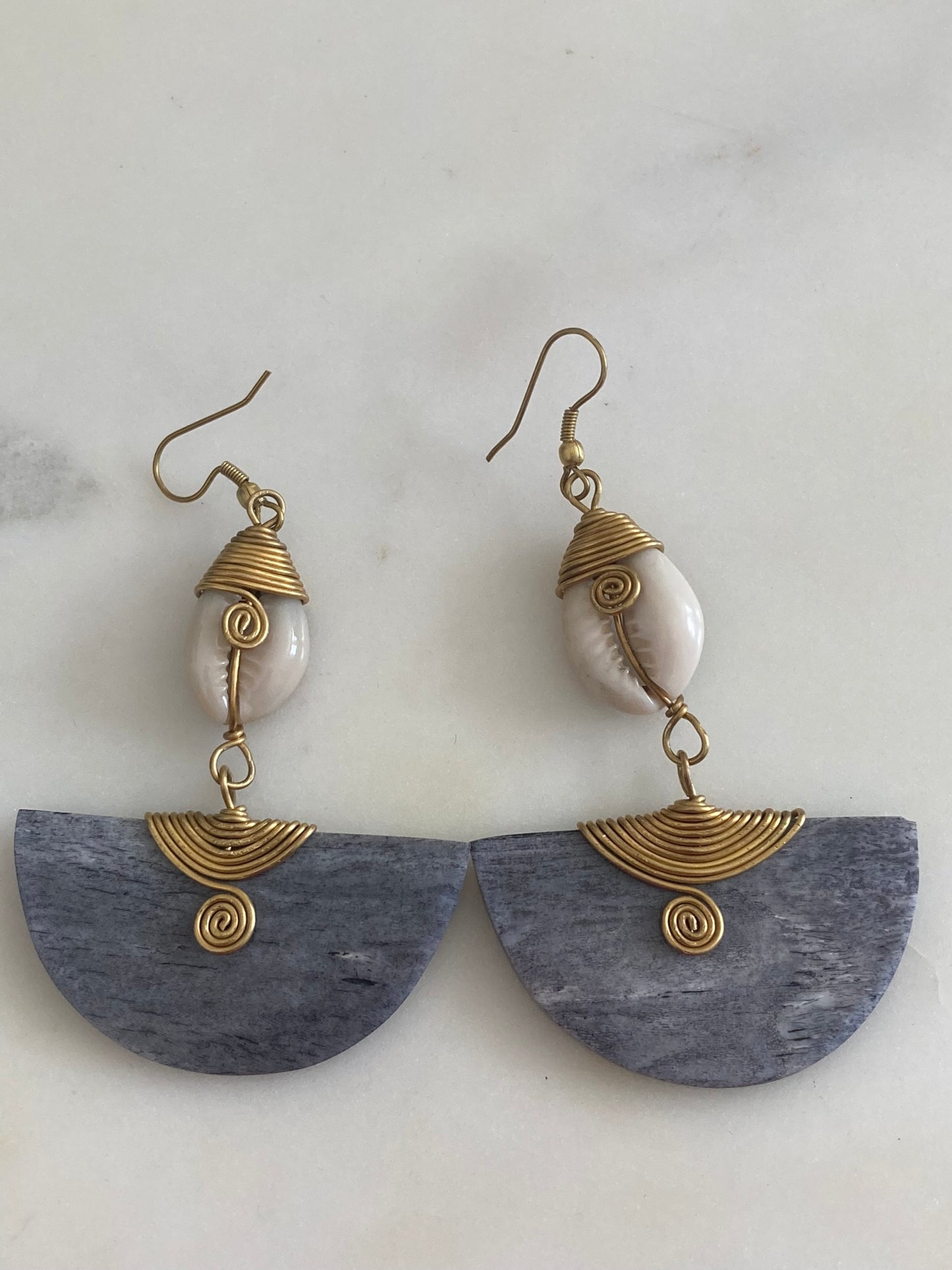 Grey Earrings with Cowrie