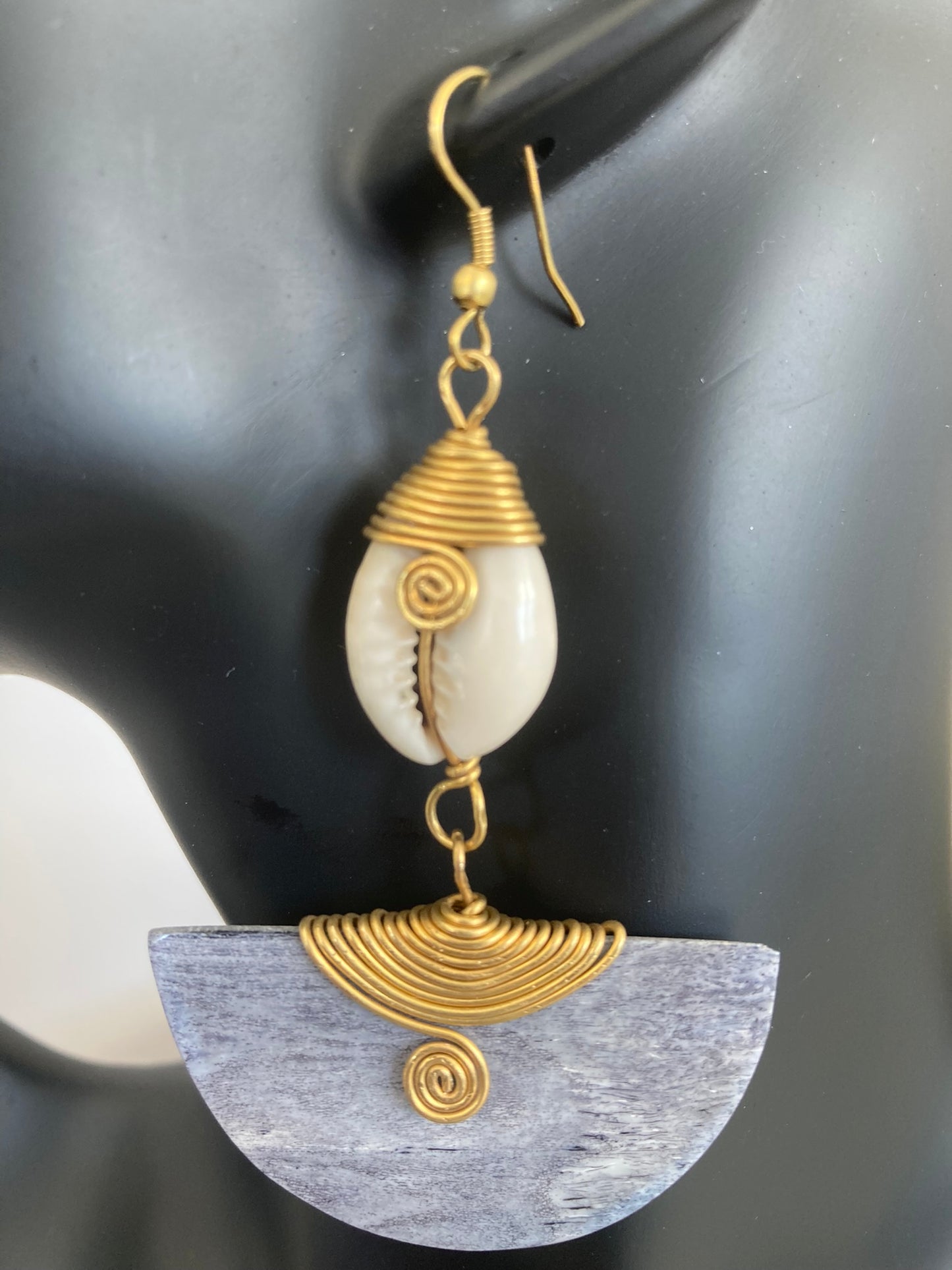Grey Earrings with Cowrie
