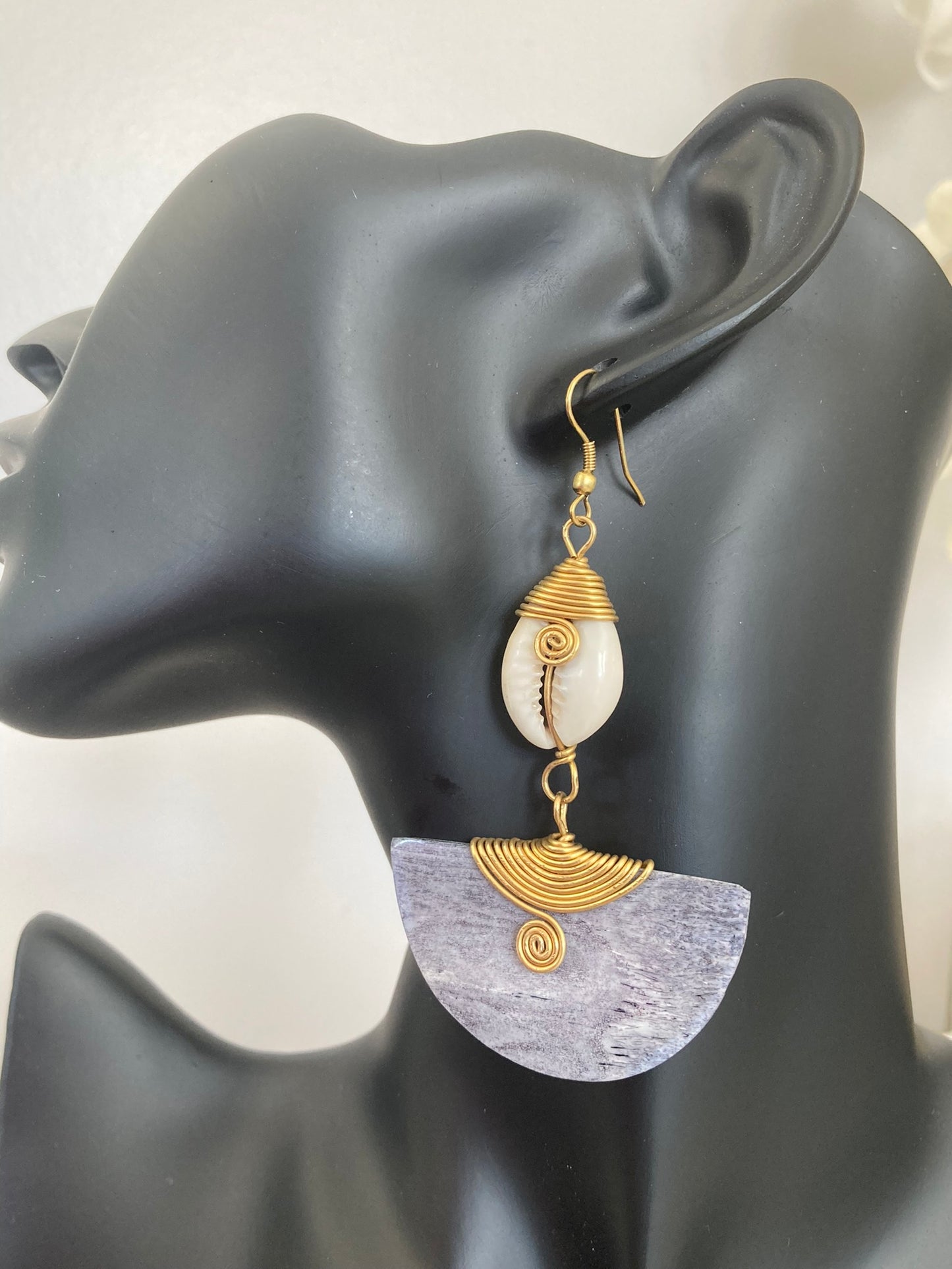 Grey Earrings with Cowrie