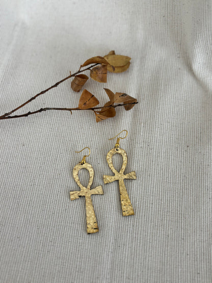 Hammered Ankh Brass Earrings