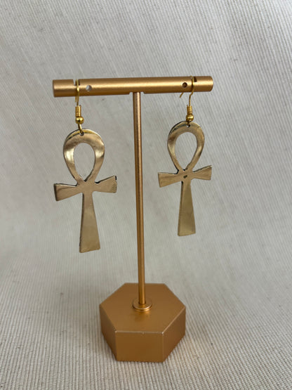 Smooth Ankh Brass Earrings