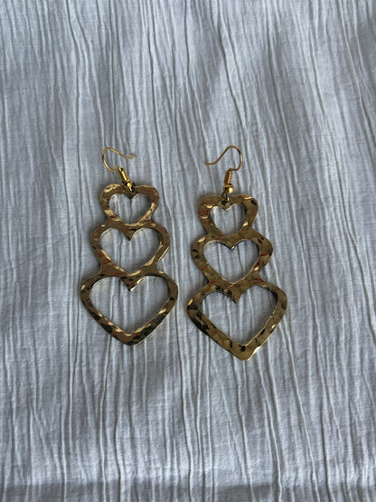 Triple Heart Brass Earrings