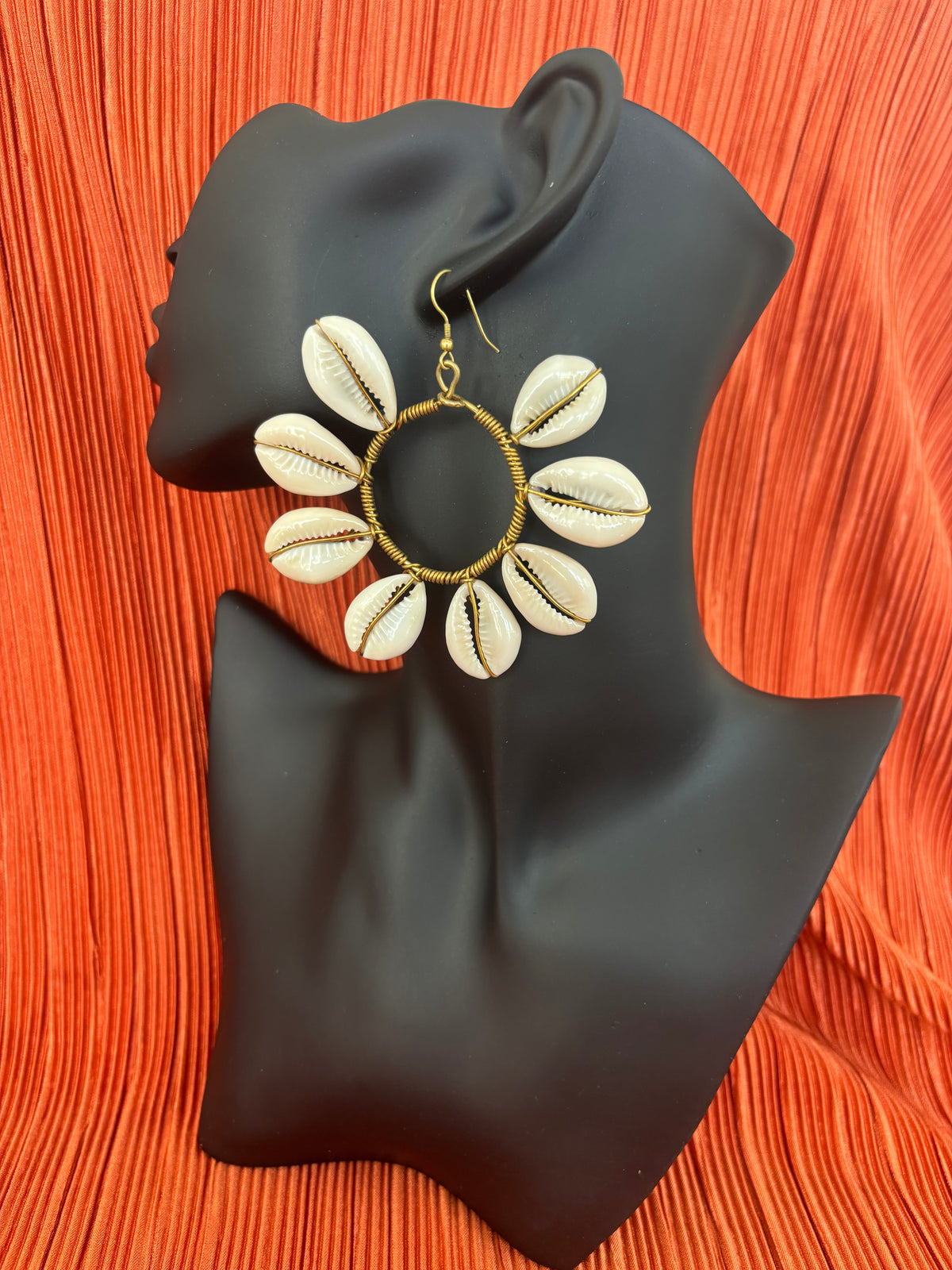 Nia Round Cowrie Shell Statement Earrings
