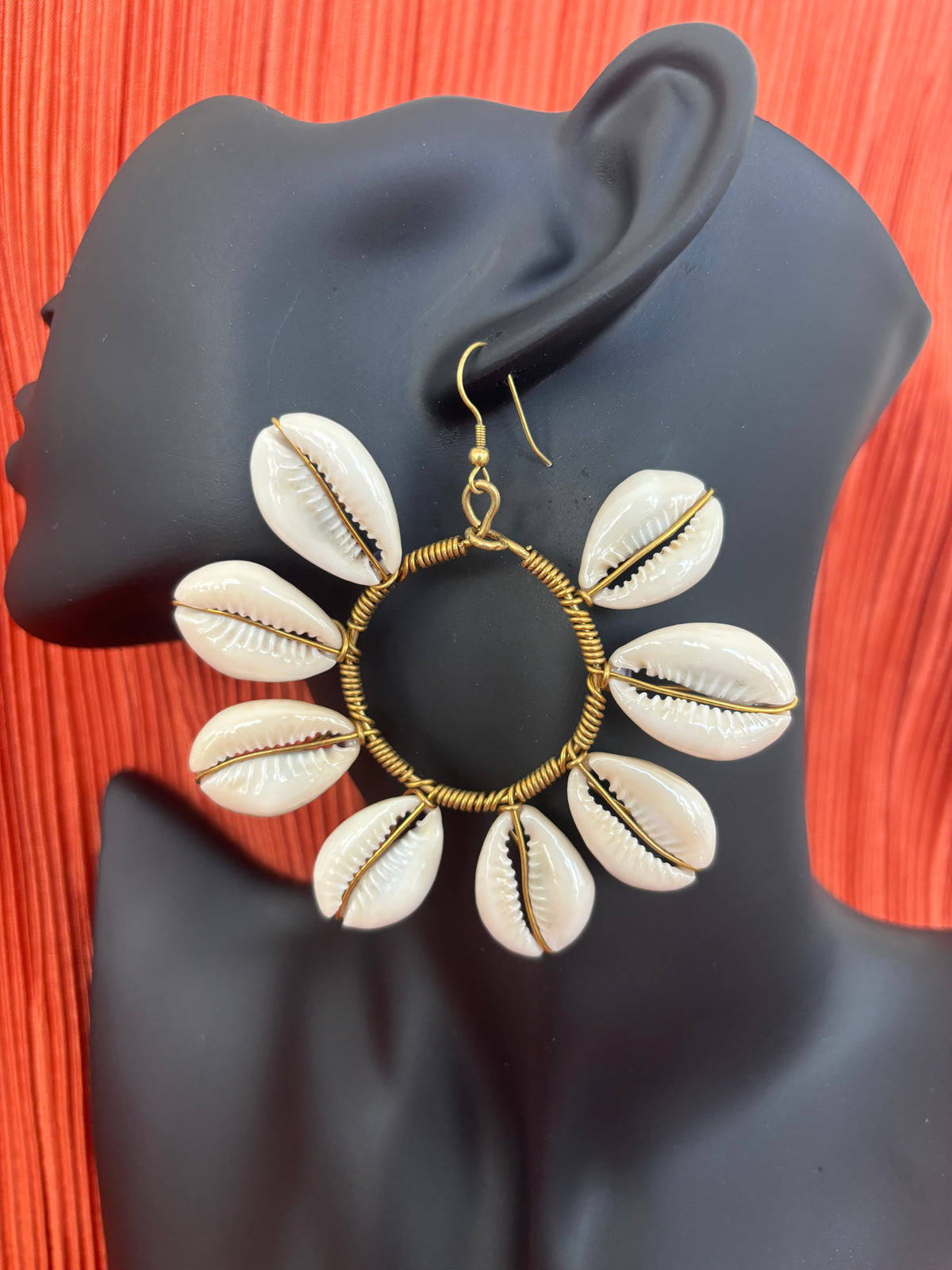 Nia Round Cowrie Shell Statement Earrings