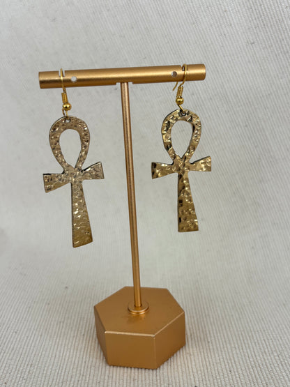 Hammered Ankh Brass Earrings