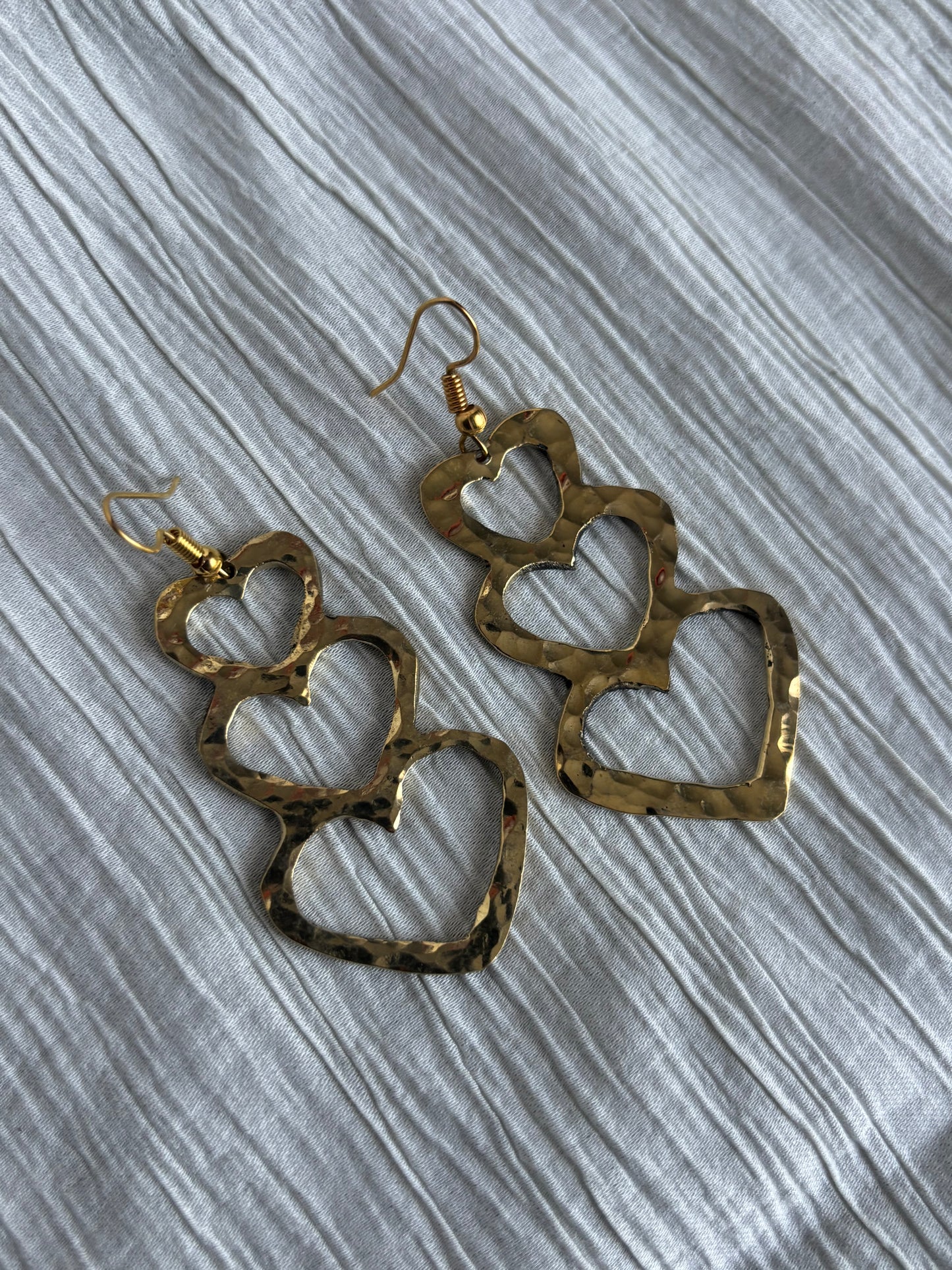 Triple Heart Brass Earrings