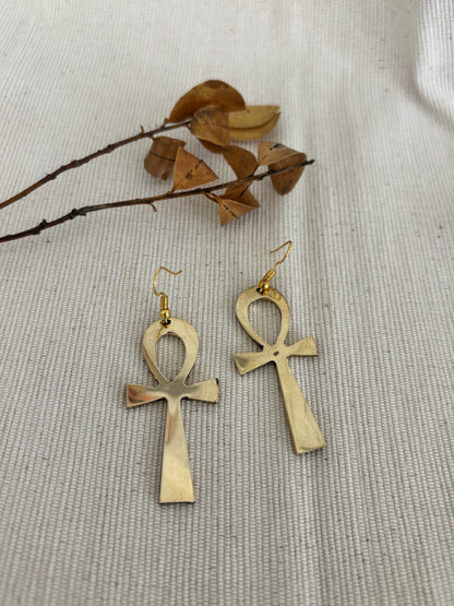 Smooth Ankh Brass Earrings