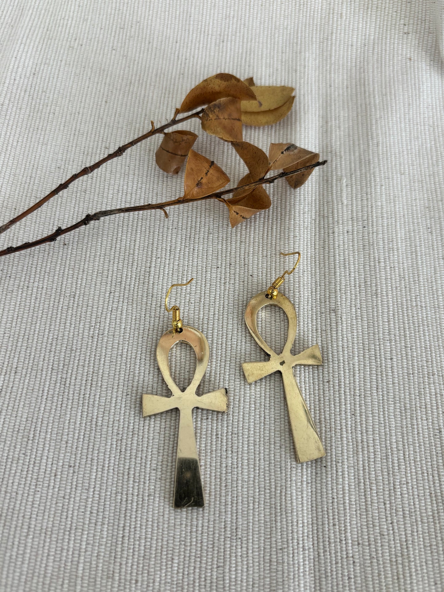 Smooth Ankh Brass Earrings