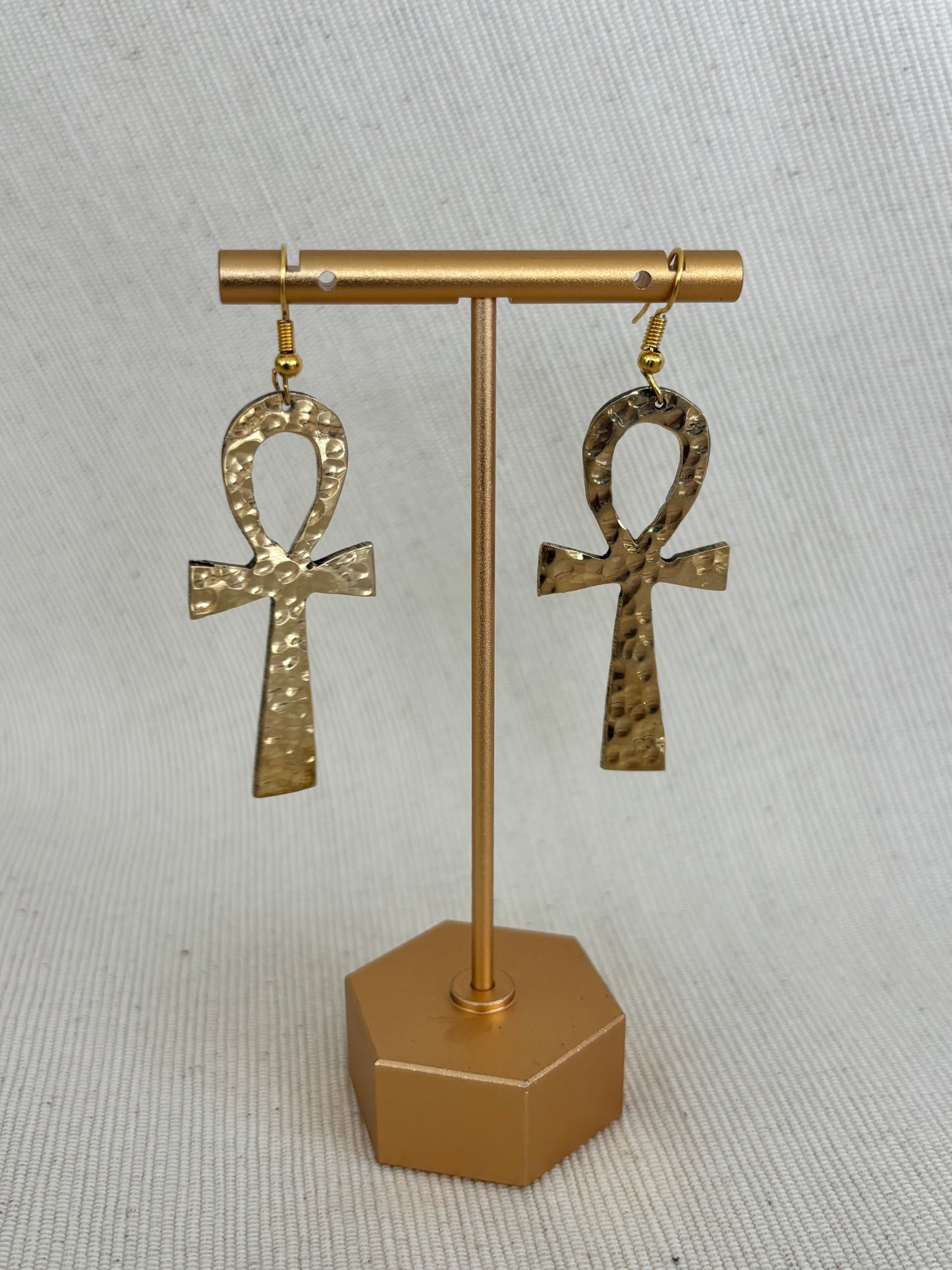 Hammered Ankh Brass Earrings