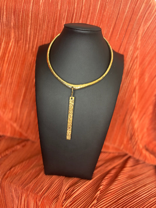 Hammered Gold Choker with Drop Pendant