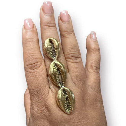 Trinity Cowrie Ring- Bold Brass
