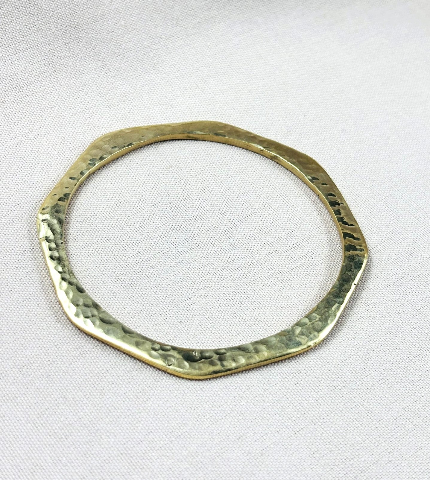 Hexagon-Shaped Hammered Brass Bracelet