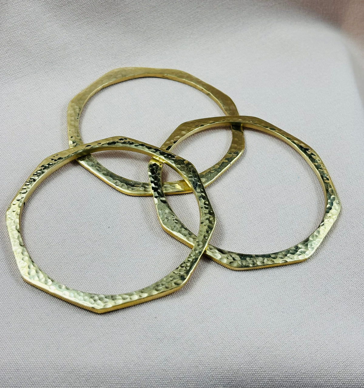 Hexagon-Shaped Hammered Brass Bracelet