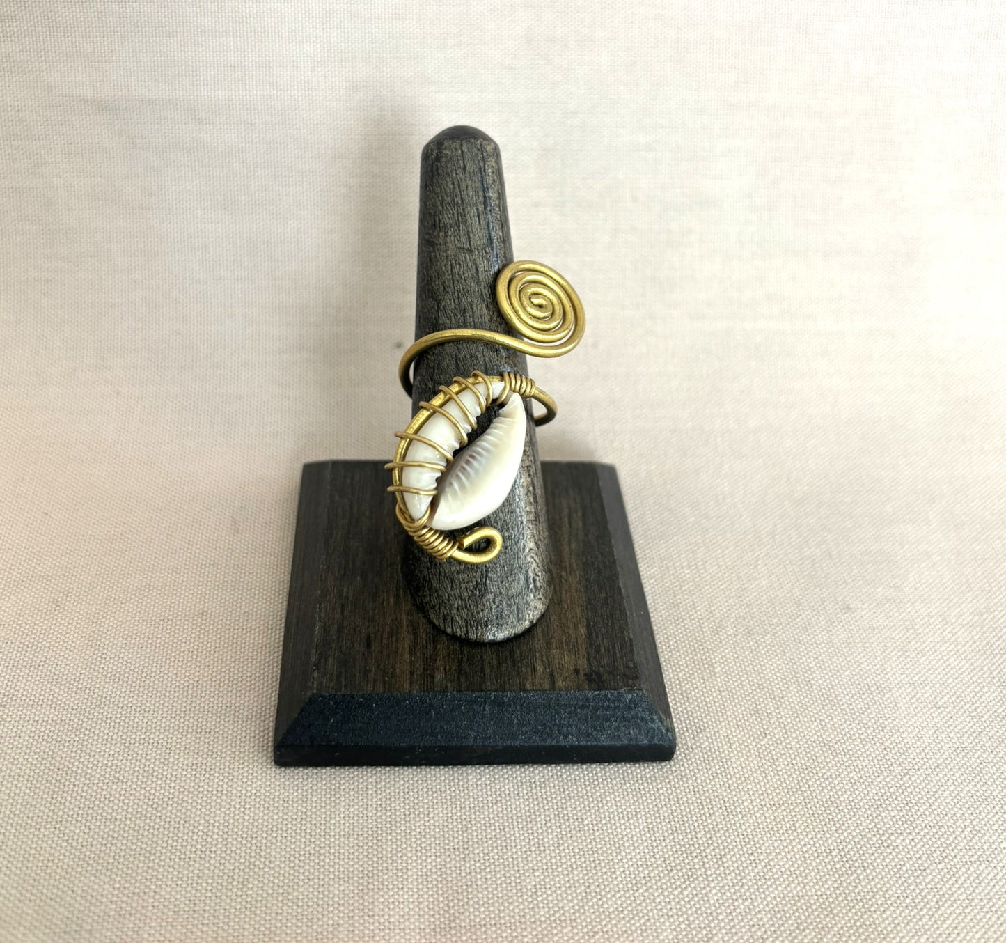 Cowrie Wrapped Brass  Ring