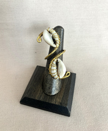 Double Cowrie Wrapped with Brass Ring
