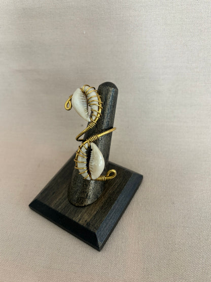 Double Cowrie Wrapped with Brass Ring
