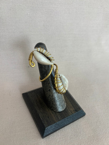 Double Cowrie Wrapped with Brass Ring