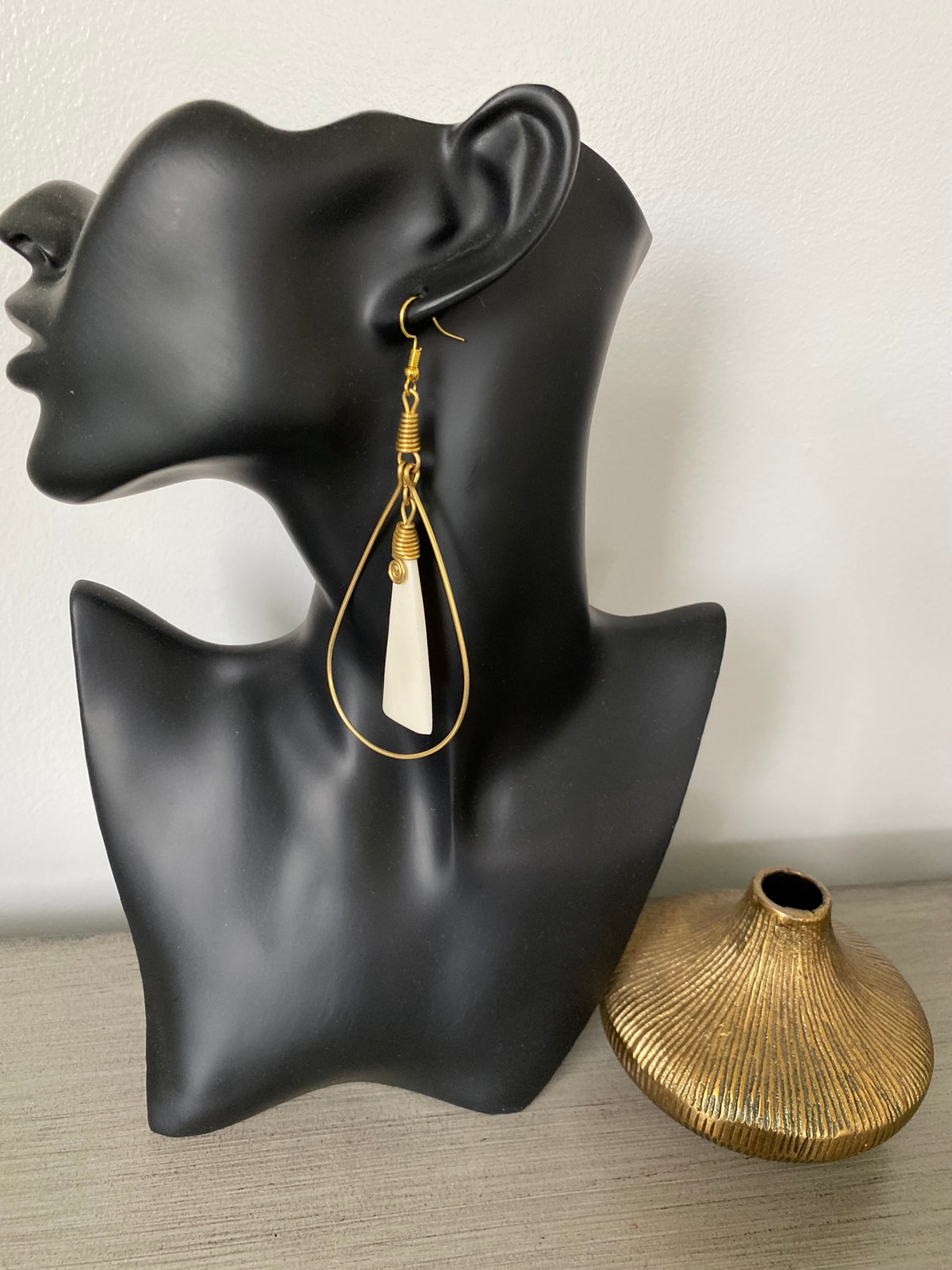 Mrembo White & Brass Earrings