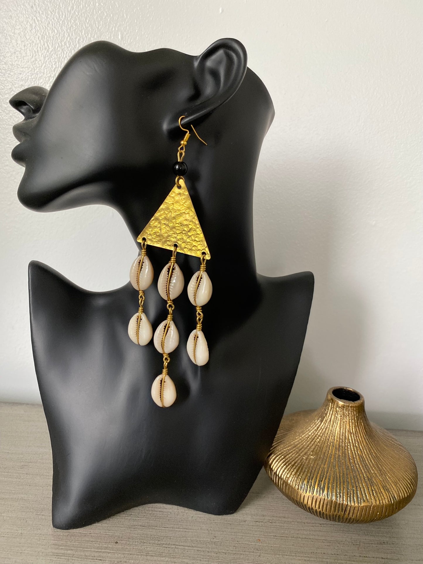 Brass and Cowrie Drape Earrings