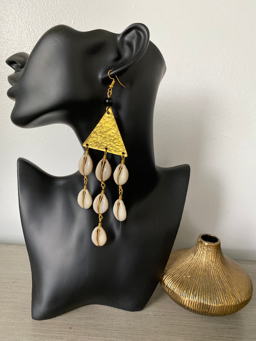 Brass and Cowrie Drape Earrings