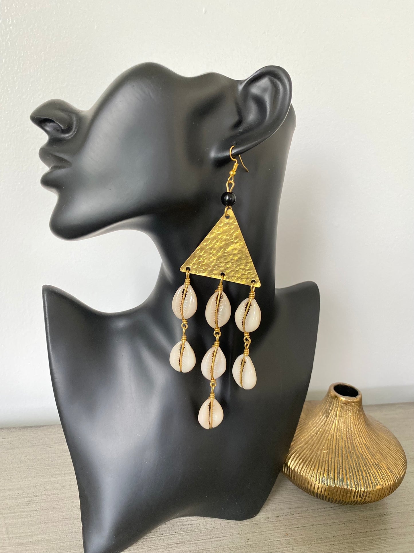 Brass and Cowrie Drape Earrings