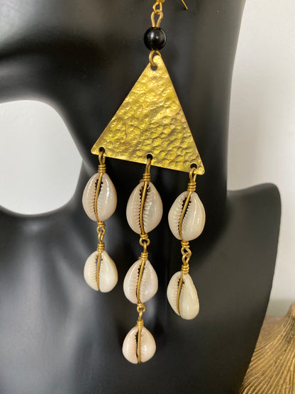 Brass and Cowrie Drape Earrings