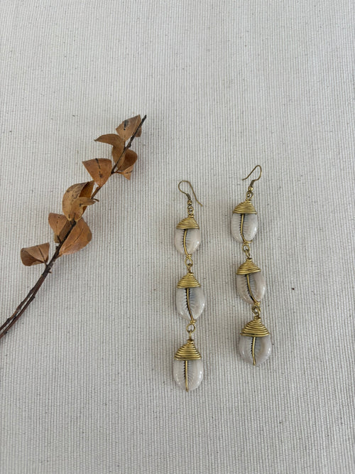 Malkia Cascade Cowrie Shell Earrings
