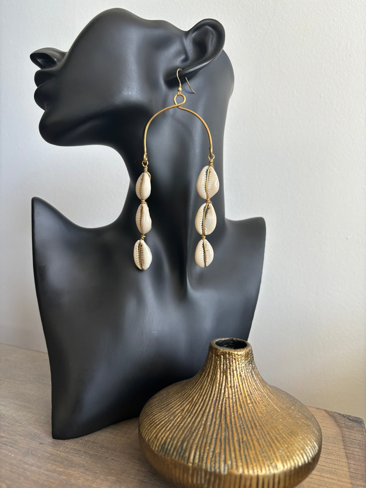 Mrembo Shoulder Drape Cowrie Shell Earrings
