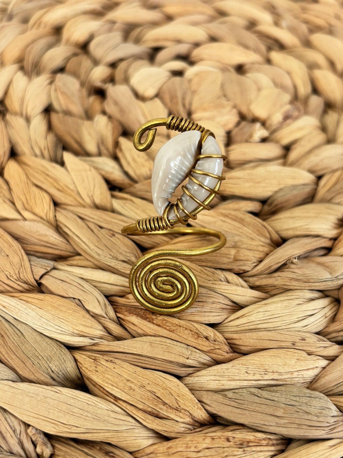 Cowrie Wrapped Brass  Ring