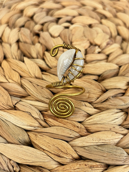 Cowrie Wrapped Brass  Ring