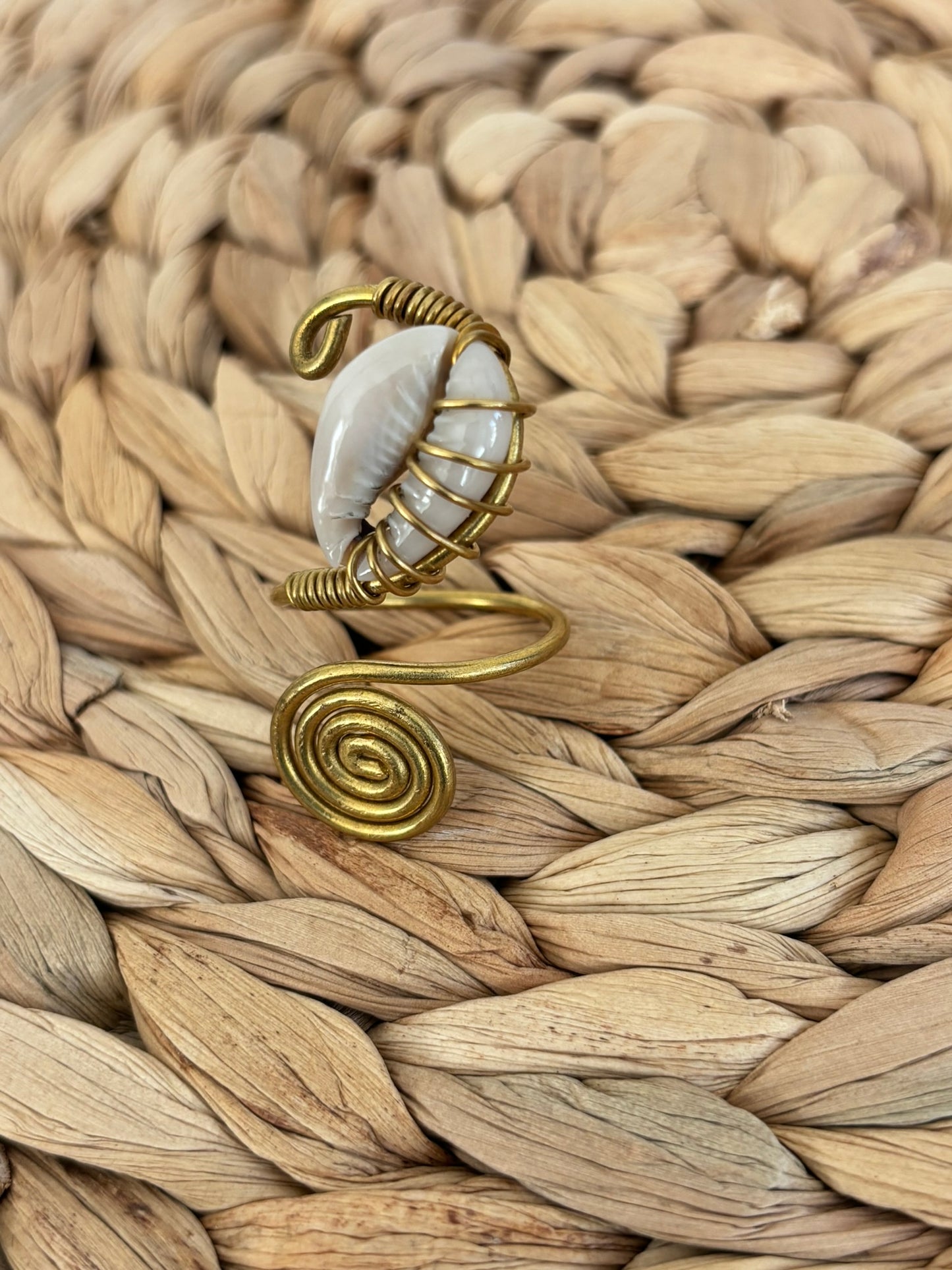 Cowrie Wrapped Brass  Ring