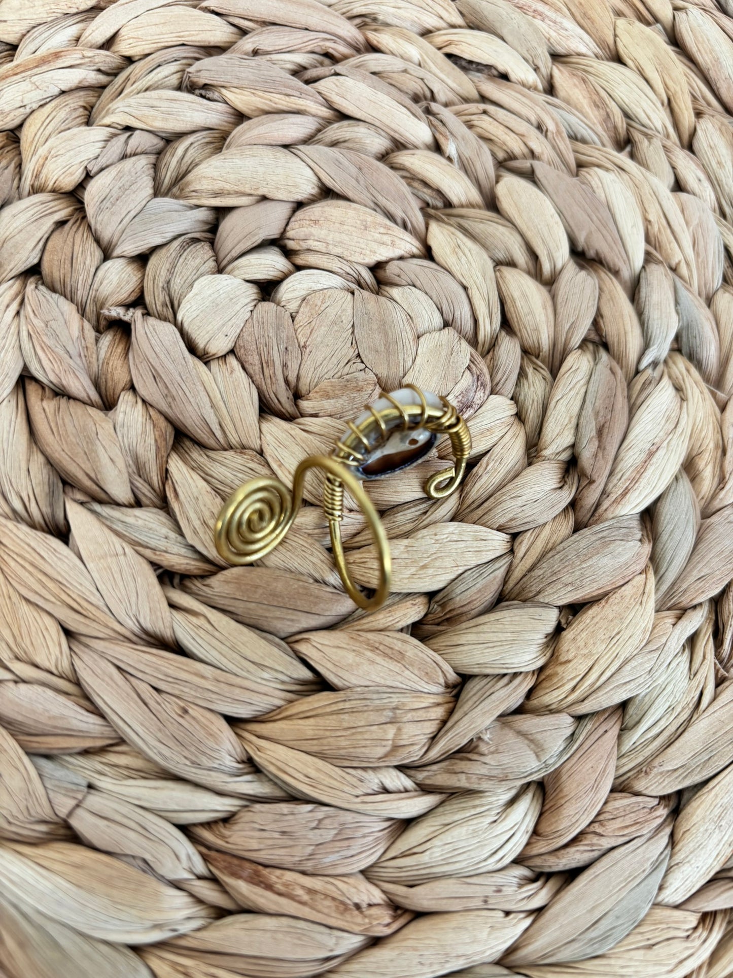 Cowrie Wrapped Brass  Ring
