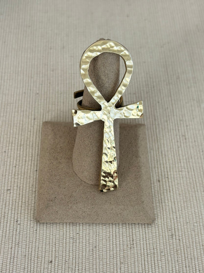 Large Hammered Ankh Ring