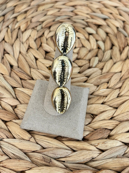 Trinity Cowrie Ring- Bold Brass