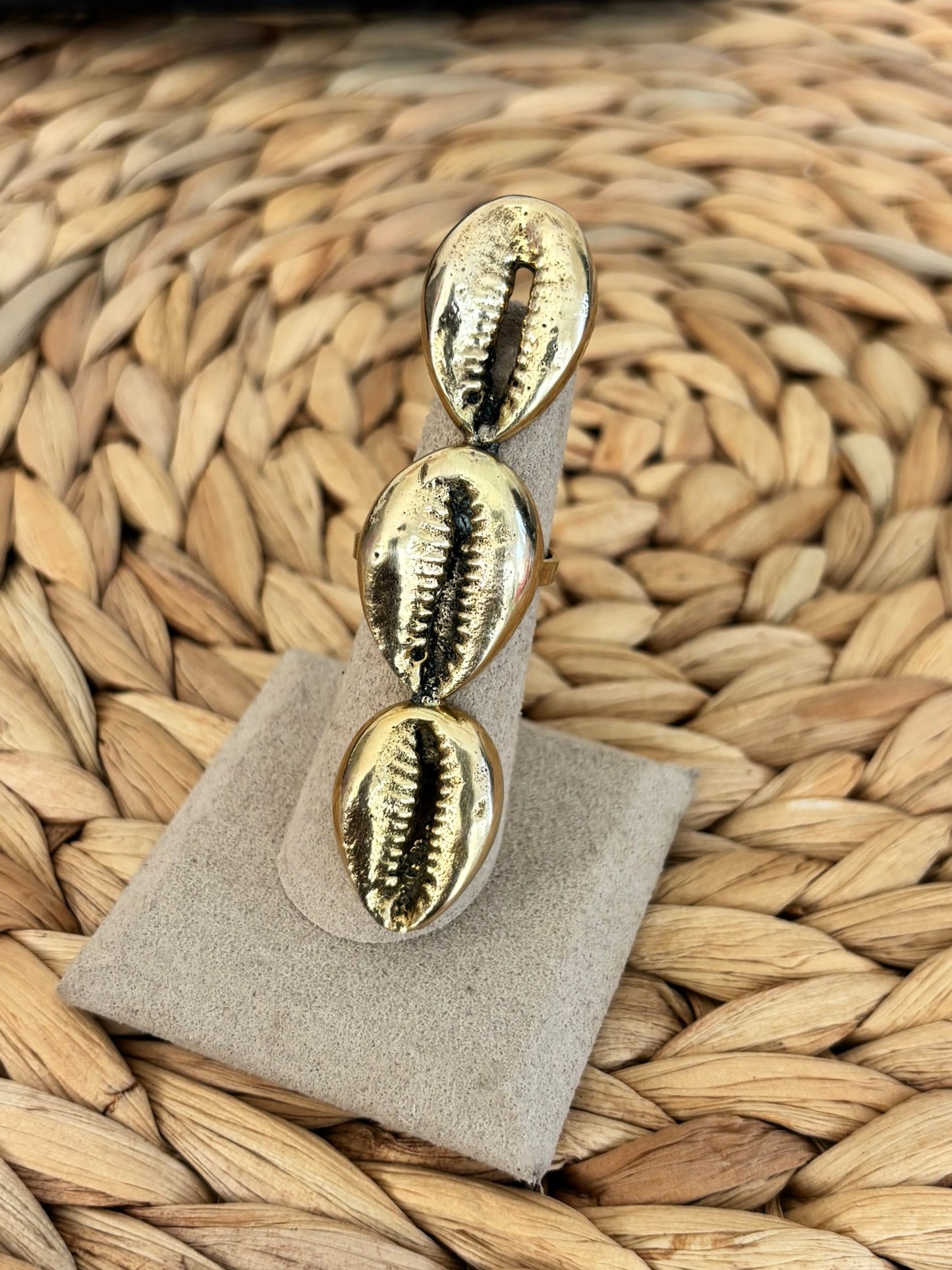 Trinity Cowrie Ring- Bold Brass