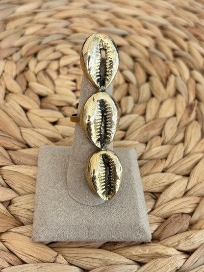 Trinity Cowrie Ring- Bold Brass