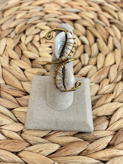 Double Cowrie Wrapped with Brass Ring