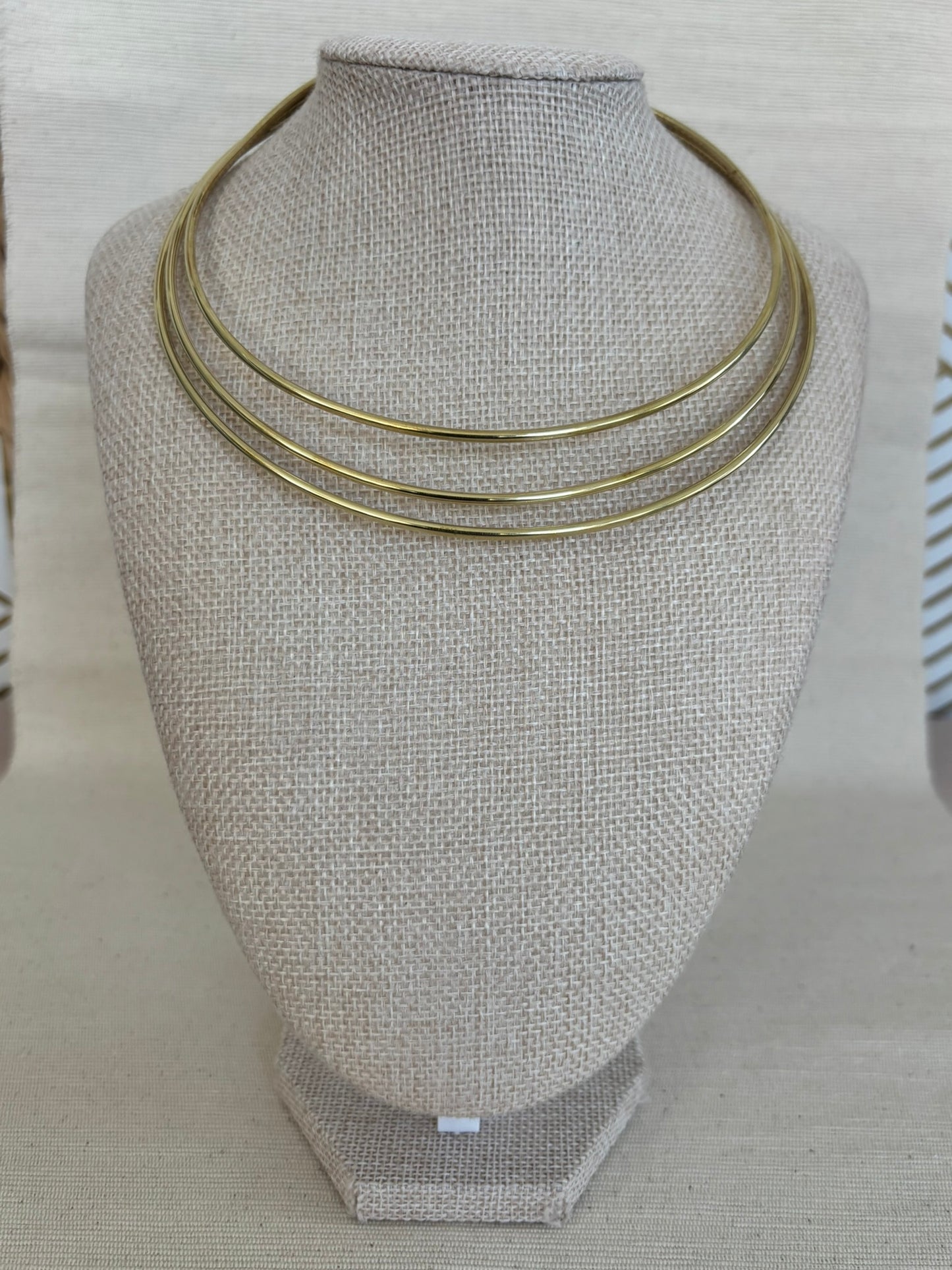 Triple Brass Torque Choker Necklace